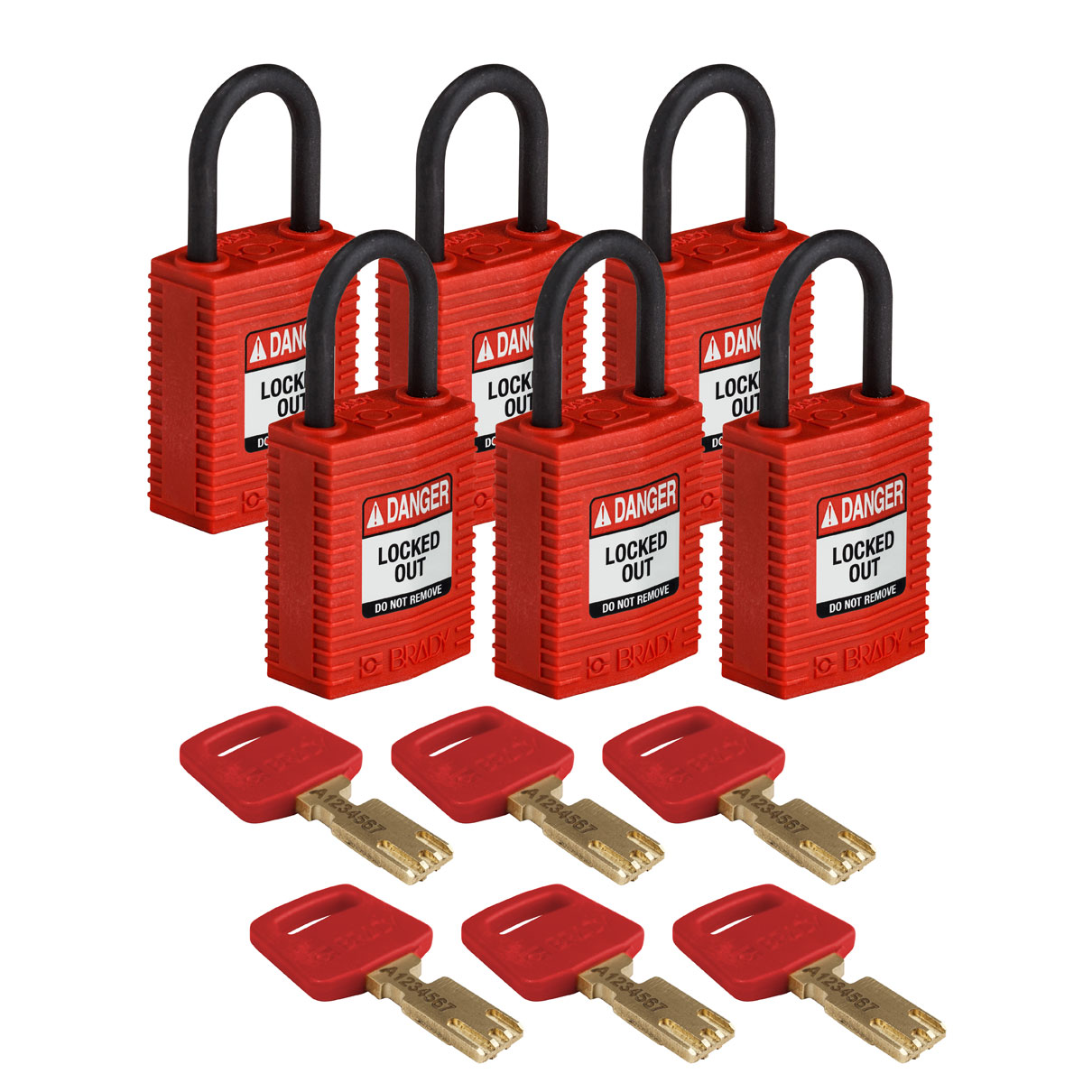 Compact SafeKey Key Retaining Nylon Padlock 1 in Plastic Shackle KA Red 6PK CPT RED 25PL KA6PK