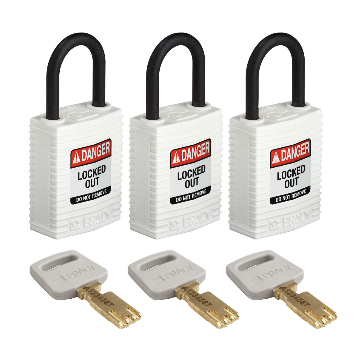 Compact SafeKey Lockout Nylon Padlock 1 in Plastic Shackle KA White 3PK CPT WHT 25PL KA3PK