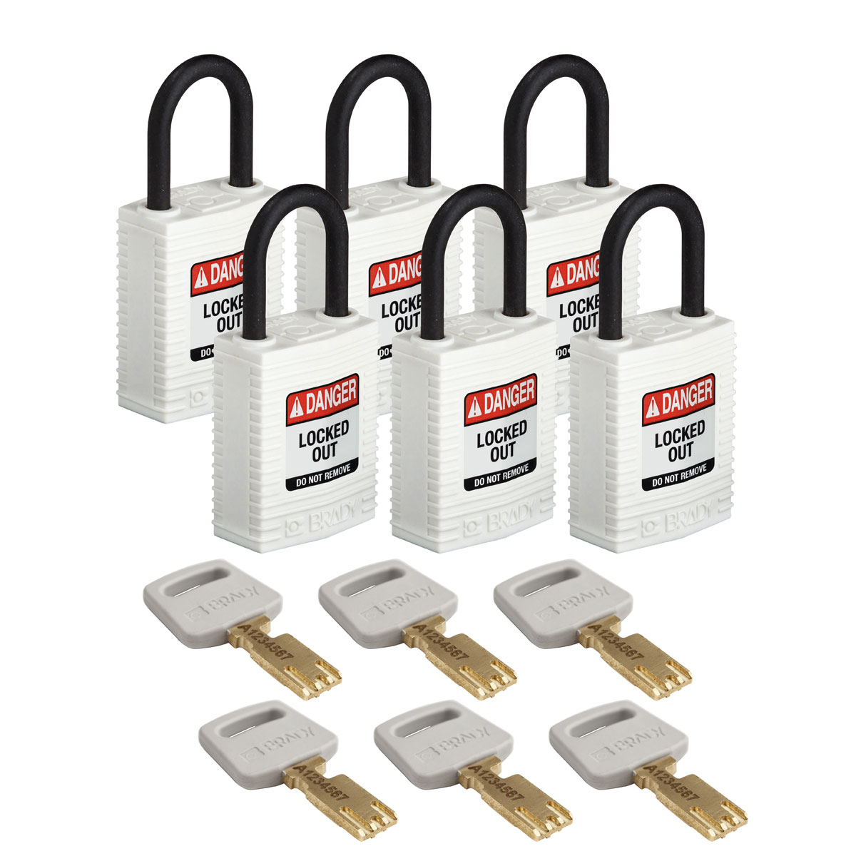 Compact SafeKey Key Retaining Nylon Padlock 1 in Plastic Shackle KA White 6PK CPT WHT 25PL KA6PK