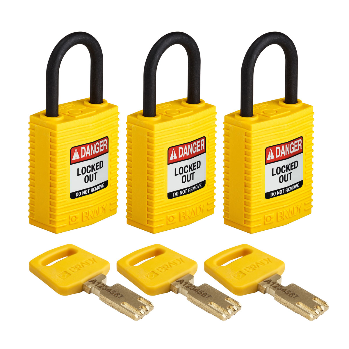 Compact SafeKey Lockout Nylon Padlock 1 in Plastic Shackle KA Yellow 3PK CPT YLW 25PL KA3PK